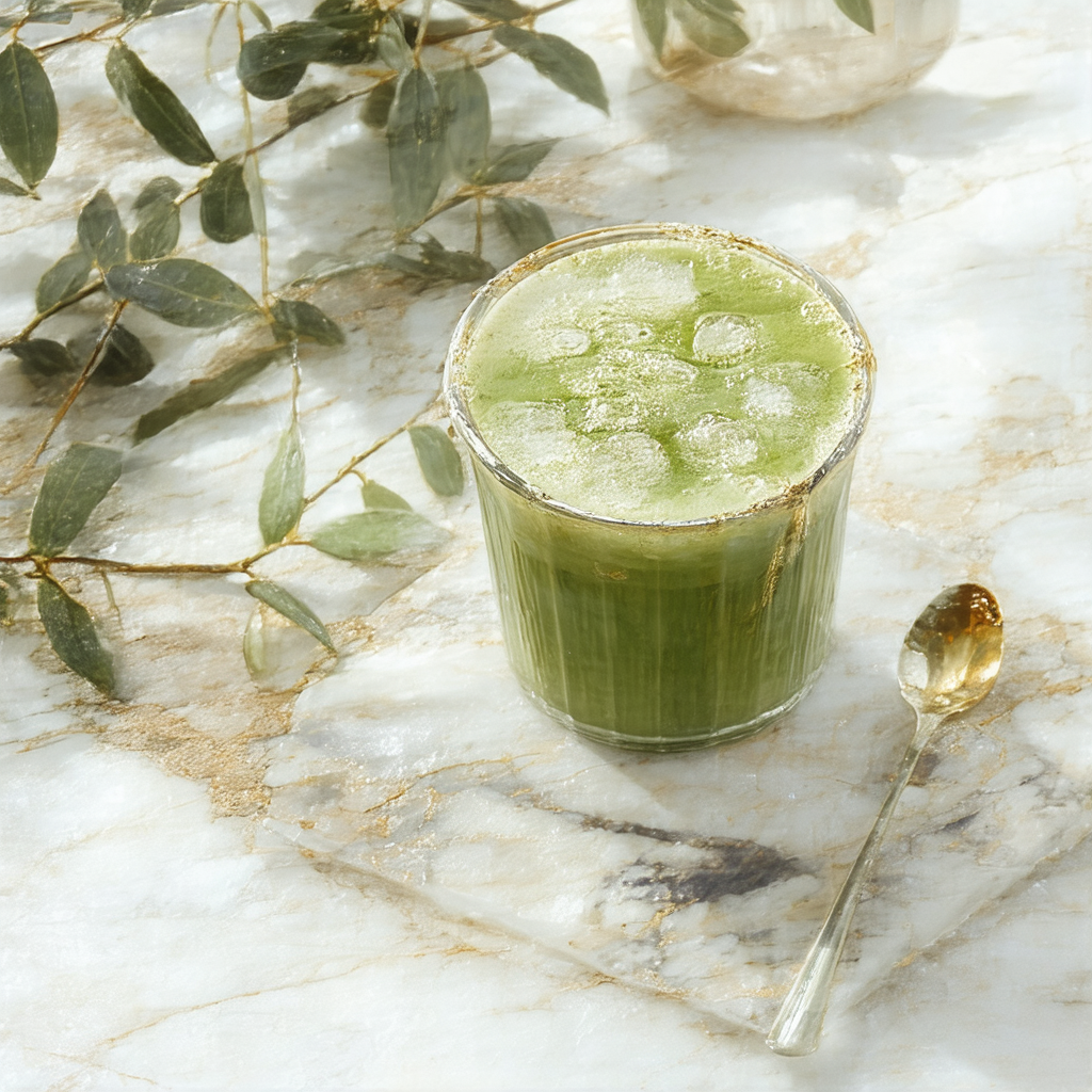 Iced matcha latte with sea foam layers